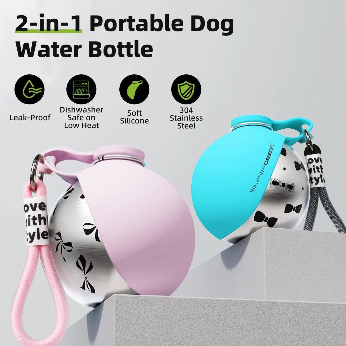 2-in-1 Dog Water Bottle & Silicone Bowl – Leakproof Travel Set
