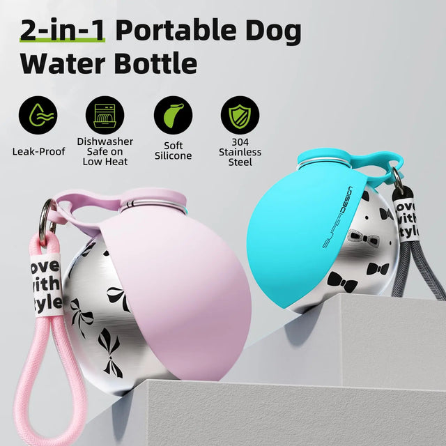 2-in-1 Dog Water Bottle & Silicone Bowl – Leakproof Travel Set