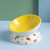 Ceramic Cat Bowl Anti Tipping Large Capacity Dog Food Feeding Basin Flat/Slanted Mouth Non-slip Pet High Foot Bowl Kitten Puppy