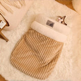Warming Plush Cat Sleeping Bag: Enclosed Snuggle Sack with Burrow Entry for Winter - Cozy Fuzz Sleeping Bag for Anxious Cats