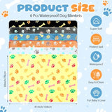 6 Pcs Waterproof Dog Blanket Paw Print Pet Blanket for Dogs Cats Puppy Washable Soft Fluffy Fleece Rug Flannel Throw Warm Sleep