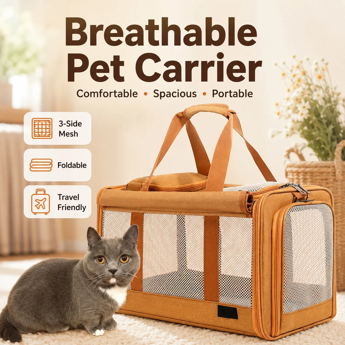 Large Capacity Pet Carrier Tote Bag Breathable Portable Oxford Fabric Shoulder Bag for Cats And Dogs