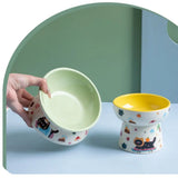 Ceramic Cat Bowl Anti Tipping Large Capacity Dog Food Feeding Basin Flat/Slanted Mouth Non-slip Pet High Foot Bowl Kitten Puppy