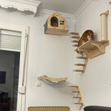 Wooden Cat Climbing Shelves Wall Mounted Cat Tree Sisal Scratching Post Pedal Hammock Indoor Kitten Playground Cats Accessories