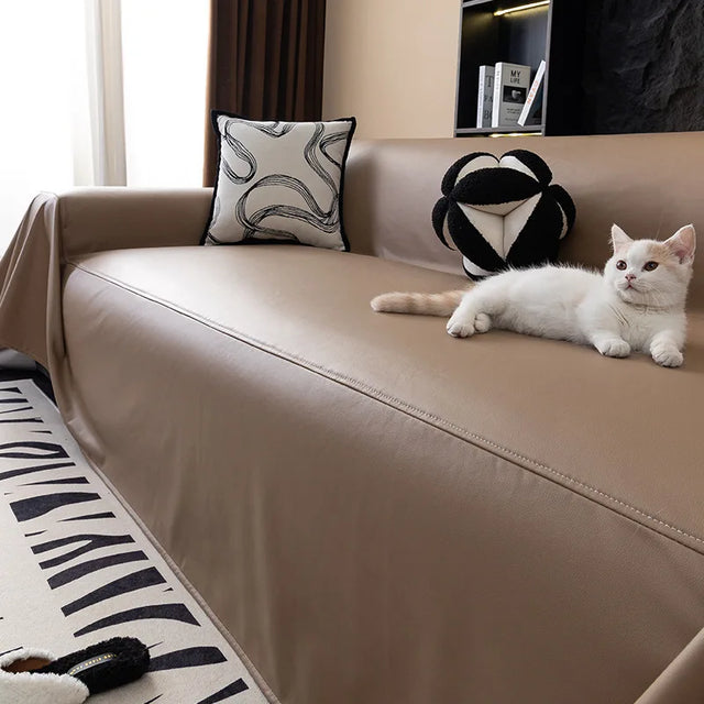 Thick Waterproof Faux Leather Sofa Cover American Solid Color Anti Cat Scratch Sofa Protector Vintage All Inclusive Dust Cover