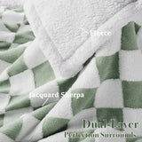 Checkered Dog Blanket, Sage Green Jacquard Sherpa Blankets for Small Dog and Cats, Cute Aesthetic Style Fluffy Fleece Pets Blan