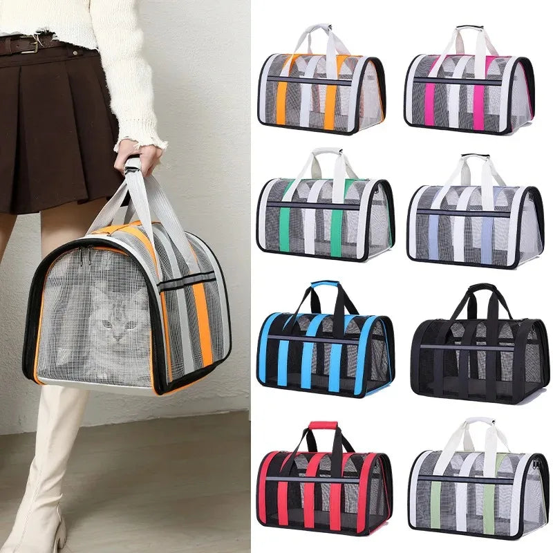 Breathable cat outing bag Pet dog Summer cross outdoor travel portable collapsible small and medium dog cage mesh