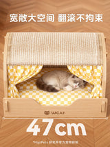 2025 New Thickened Enclosed Large Cat Bed with Sisal Scratching Post All Seasons Wooden Cat House