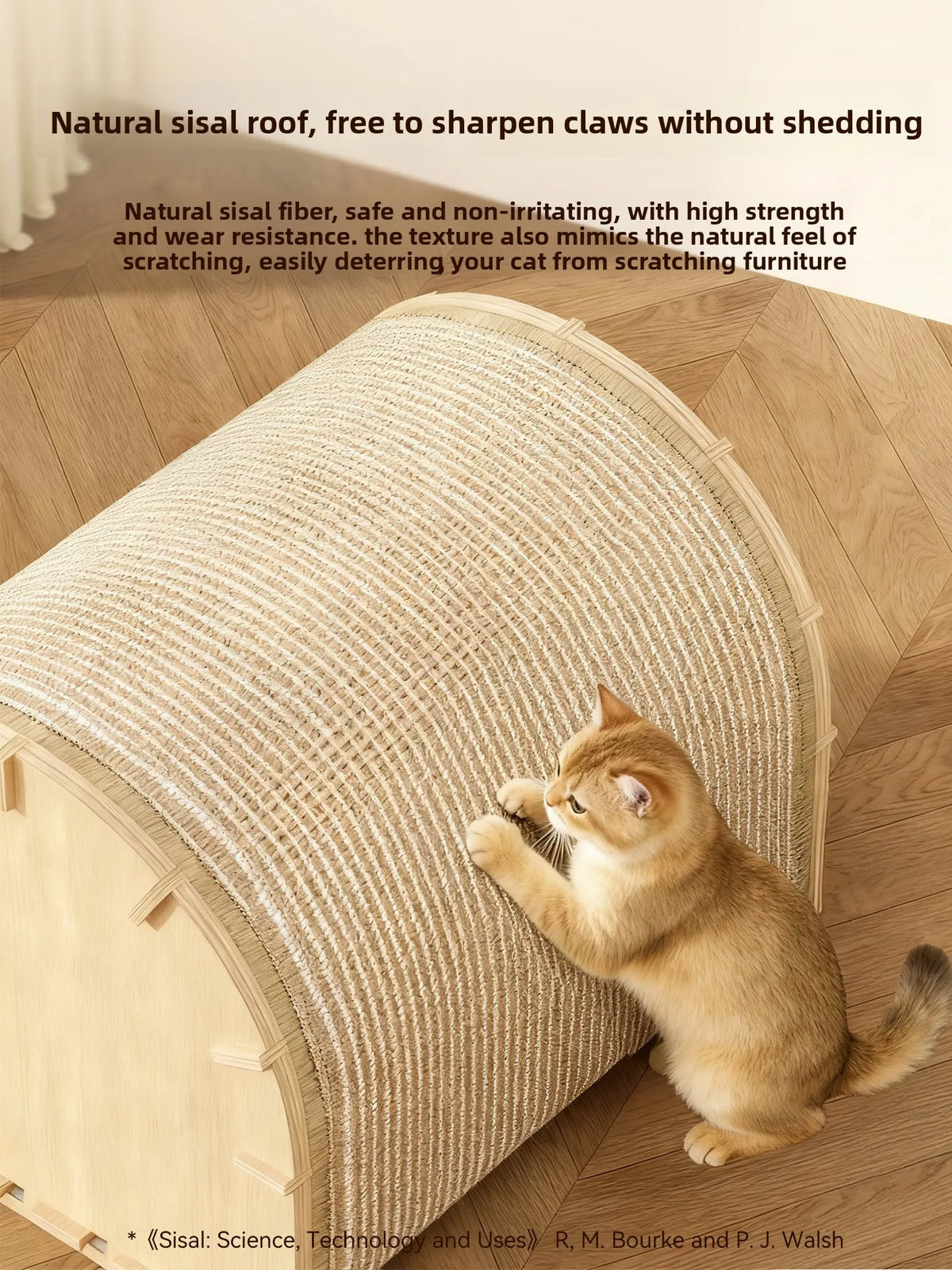 2025 New Thickened Enclosed Large Cat Bed with Sisal Scratching Post All Seasons Wooden Cat House