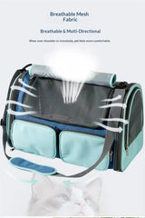 Foldable Pet Carrier Bag with Storage Pockets, Breathable Mesh Shoulder Travel Carrier for Cats and Small Dogs