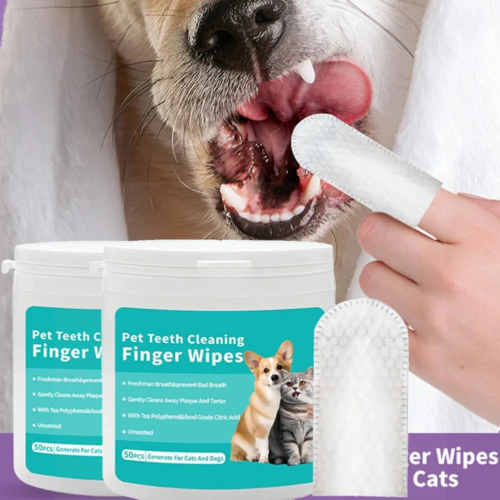 Pet cleaning products Disposable finger toothbrush Pet teeth cleaning finger covers wet wipes Dog cat oral cleaning 50pcs/1pack