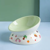 Ceramic Cat Bowl Anti Tipping Large Capacity Dog Food Feeding Basin Flat/Slanted Mouth Non-slip Pet High Foot Bowl Kitten Puppy