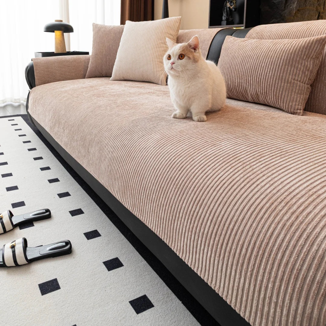 Minimalist Stripes Chenille Anti-Slip Sofa Cover for All Seasons Living Room Furniture Decor Couch Cushion Cover Slipcover