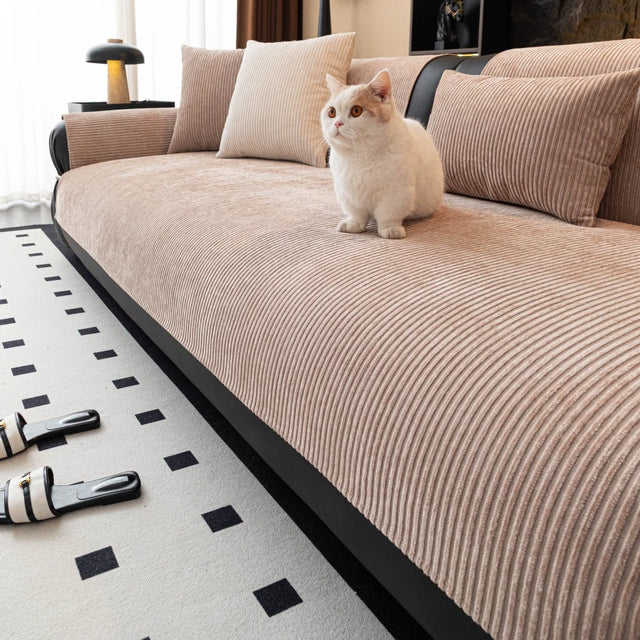 Minimalist Stripes Chenille Anti-Slip Sofa Cover for All Seasons Living Room Furniture Decor Couch Cushion Cover Slipcover