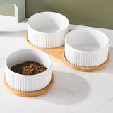 850 Ml Dogs and Cats Ceramic Bowl Double Triple Cat Food Wood Pallet Water Bowl Large Capacity Pet Drinking Water Feeder