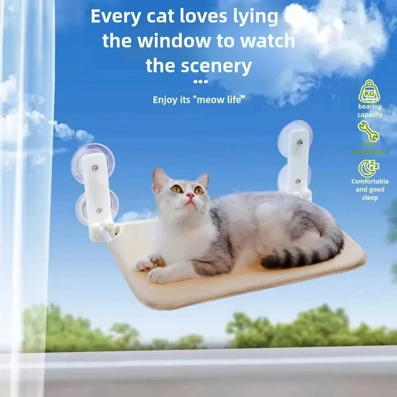 Suction Cup Cat Hammock, Removable Washable Hanging Bed for Window Glass, Pet Rest Swing Bed