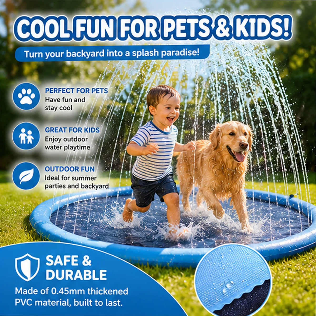 Dog Swimming Pool Pet Inflatable Spray Mat Dog Cooling Pad Outdoor Dog Interactive Fountain Toy Pet Sprinkler Pad Beach Cushion