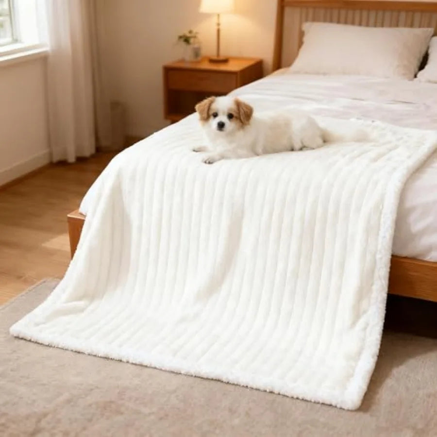 Waterproof Dog Blanket Soft Pet Cat Blanket Cozy Calming Sherpa Corduroy Fleece Blanket Reversible Furniture Bed Protector for