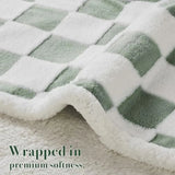 Checkered Dog Blanket, Sage Green Jacquard Sherpa Blankets for Small Dog and Cats, Cute Aesthetic Style Fluffy Fleece Pets Blan