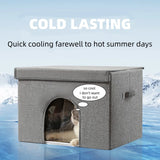 Cat Cooling Bed Portable Air Conditioner House Foldable Pet Igloo Nest with Ice Packs for Small Medium Cats Kittens