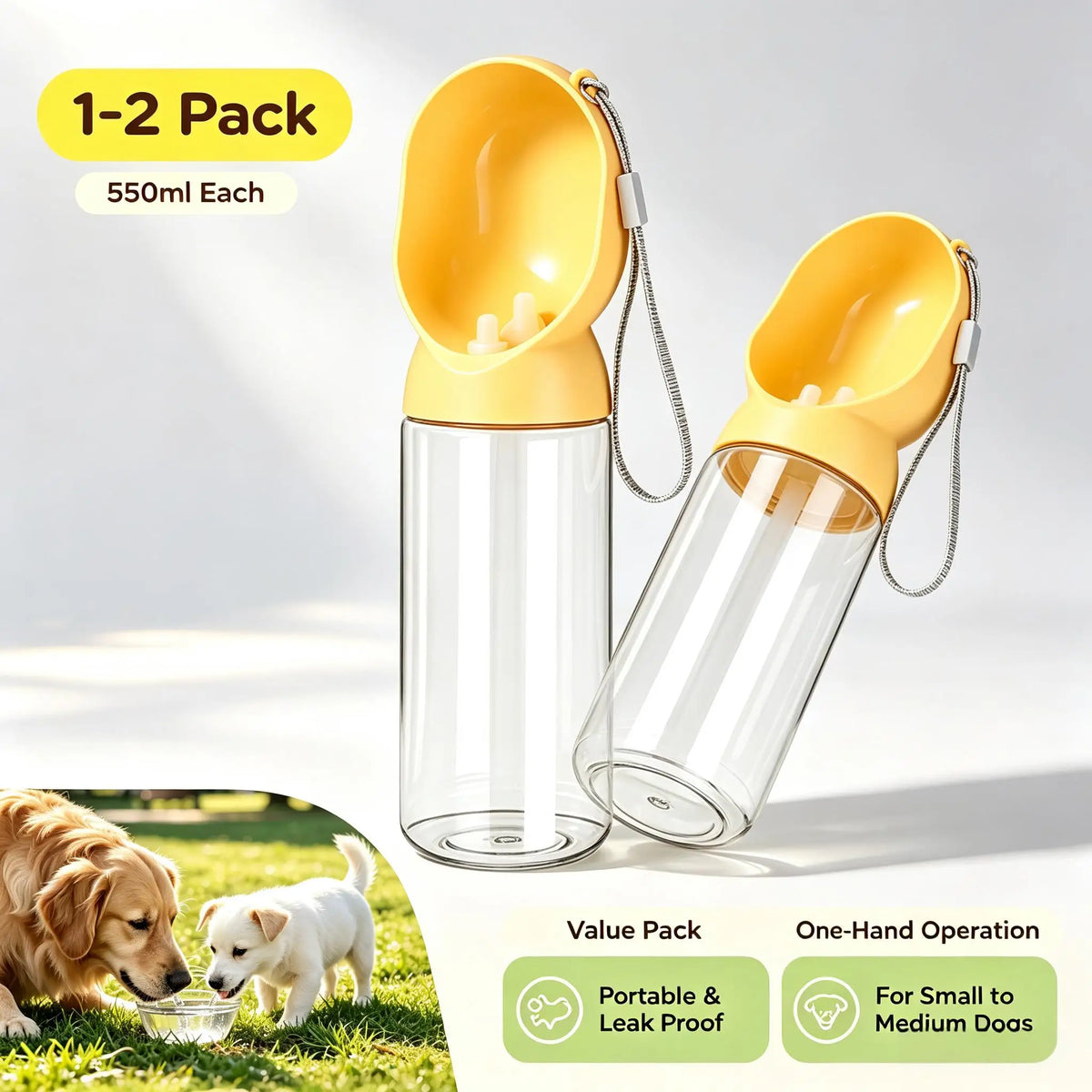 1/2PC 550ml Tall Version Portable Dog Cat Water Bottle Leak-Proof Outdoor Pet Travel Drinking Water Feeder with Lanyard