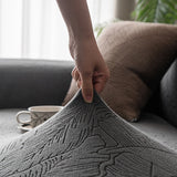 Botanical Leaf Jacquard Sofa Cover Soft Polar Fleece Stretchy Durable Pet Proof Fabric Easy Care Machine Washable for Year Round