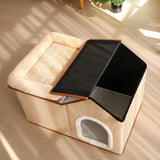 2-in-1 Cat House with Removable Bed - Large All-Season Warm Pet Villa for Indoor & Outdoor Use, Cozy Durable Cat Furniture