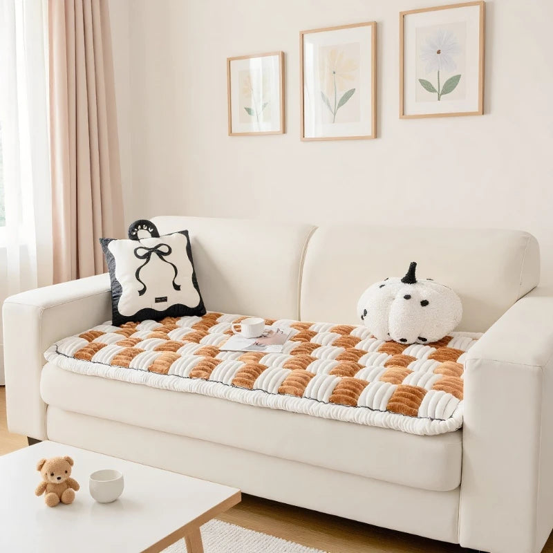 Modern And Simple Flannel Sofa Cushions 2024 New Autumn And Winter Anti Slip And Dustproof Thick Cushion Cover Cloth Towel