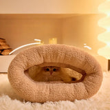 Warming Plush Cat Sleeping Bag: Enclosed Snuggle Sack with Burrow Entry for Winter - Cozy Fuzz Sleeping Bag for Anxious Cats