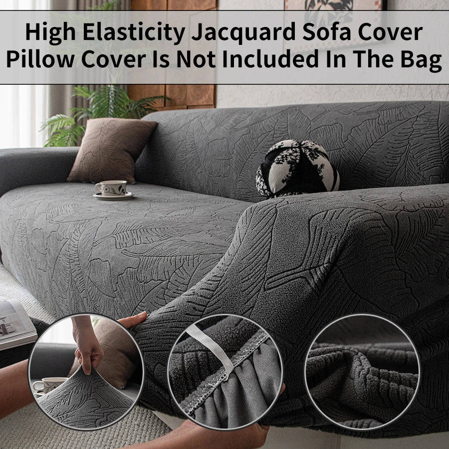 Botanical Leaf Jacquard Sofa Cover Soft Polar Fleece Stretchy Durable Pet Proof Fabric Easy Care Machine Washable for Year Round