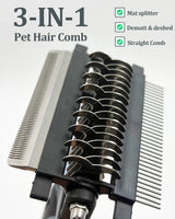 3 in 1 Pet Grooming Hair Brush Dog Deshedding Remover Double Sided Shedding Comb with Stainless Steel Teeth Fur Knot Cutter