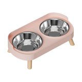Stainless Steel Anti-Slip Cervical Protect Dual Bowl Pet Food Feeder for Cats and Dogs with Elevated Design