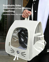Breathable Oxford Pet Cat Carrier Backpack for Small Dogs, Portable Transparent Travel Outdoor Bag with Side Mesh Pockets, Airy