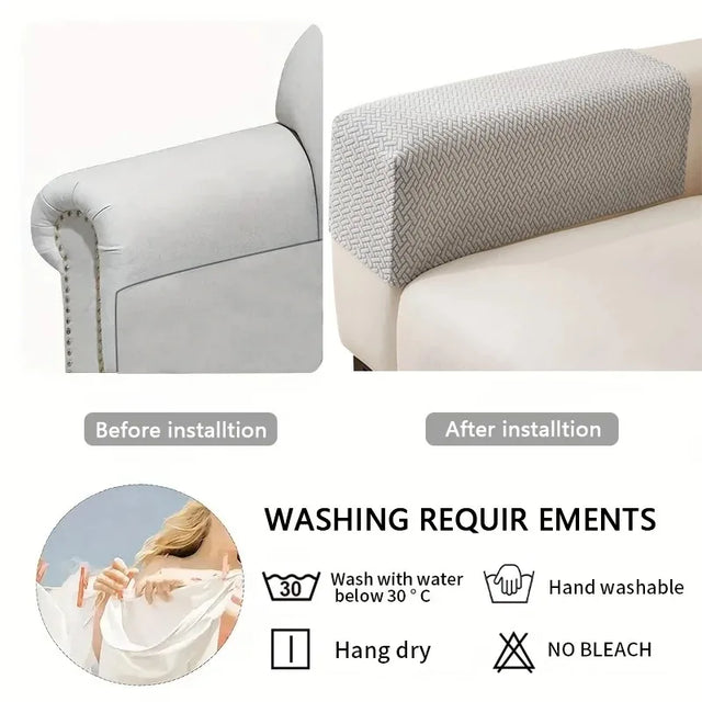 2 Pieces/Set Geometric Twill Jacquard Stretch Fleece Armrest Covers for Sofa (Set) - Cozy & Stylish