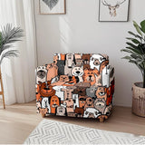 1pc Cute Cartoon Dog Print Stretch Sofa Cover, Removable Washable Couch Slipcover for Pet Lover Home Decor