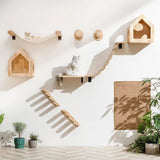Solid Wood Cat Tree Tower Multi-Level Climbing Frame Sisal Scratching Post Activity Center Pet Furniture for Indoor Cats Kittens