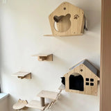 Wooden Cat Climbing Shelves Wall Mounted Cat Tree Sisal Scratching Post Pedal Hammock Indoor Kitten Playground Cats Accessories