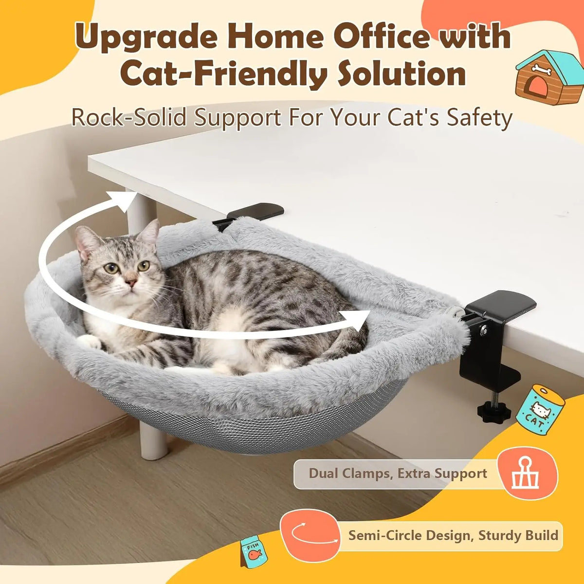 Cat Desk Bed One-Click Folding Sunken Design Space-Saving Semi-Circular Cat Desk Hammock Perch For Home Office Indoor Cats