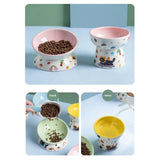 Ceramic Cat Bowl Anti Tipping Large Capacity Dog Food Feeding Basin Flat/Slanted Mouth Non-slip Pet High Foot Bowl Kitten Puppy