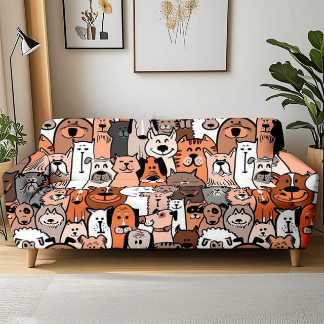1pc Cute Cartoon Dog Print Stretch Sofa Cover, Removable Washable Couch Slipcover for Pet Lover Home Decor