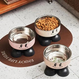 Pet Feeding Bowl Cat Dog Large Capacity Elevated Anti Choking Neck Protection Cartoon Stainless Steel Indoor Daily All Size Matching Stand