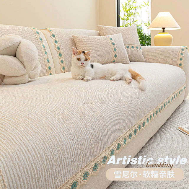 Chenille Sofa Cover Four Seasons Universal Seat Mat Non-slip Backrest Towel Machine Washable Couch Cushion for Living Room