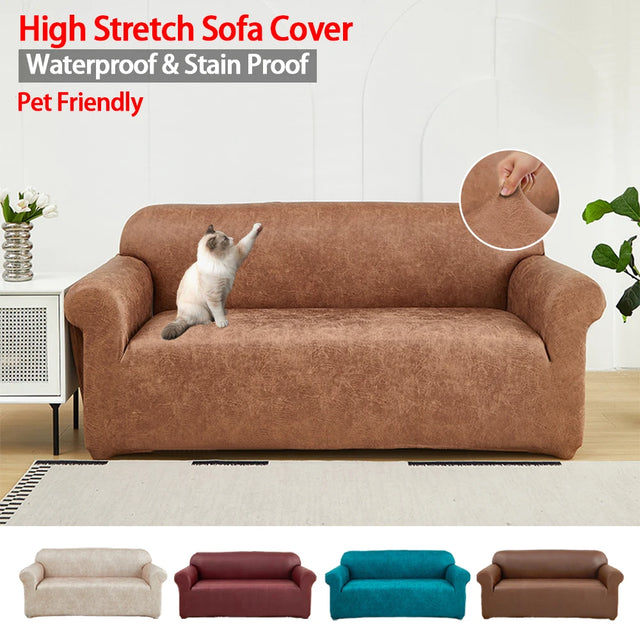 Waterproof Faux Leather Sofa Slipcove Elastic Anti Cat Scratch Sofa Covers for Living Room 1/2/3/4seater Couch Cover Home Decor