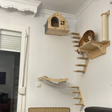 Wooden Cat Climbing Shelves Wall Mounted Cat Tree Sisal Scratching Post Pedal Hammock Indoor Kitten Playground Cats Accessories