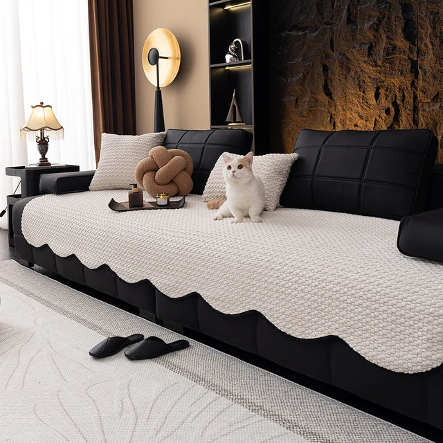 Corduroy Solid Color Sofa Mat, Four Seasons Non-Slip Machine Washable Couch Cushion Furniture Protector for Living Room