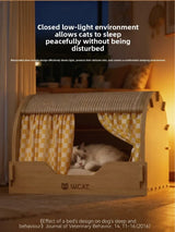 2025 New Thickened Enclosed Large Cat Bed with Sisal Scratching Post All Seasons Wooden Cat House