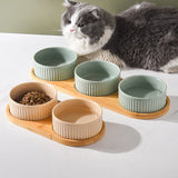 850 Ml Dogs and Cats Ceramic Bowl Double Triple Cat Food Wood Pallet Water Bowl Large Capacity Pet Drinking Water Feeder