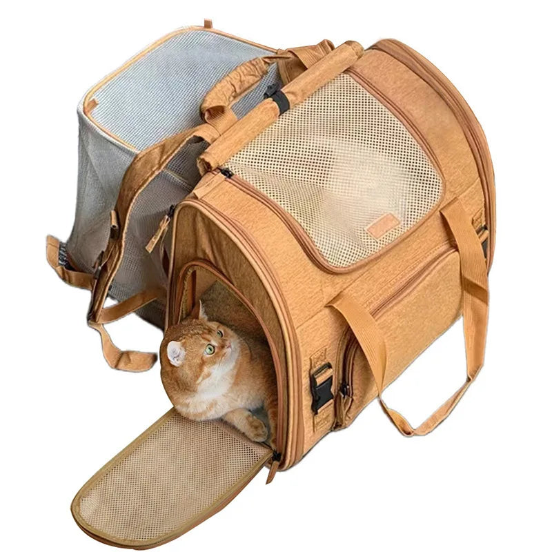 Expandable Pet Carrier Backpack, Portable Cat Travel Backpack with Breathable Mesh, Foldable Dog Carrier for Small Dogs & Cats