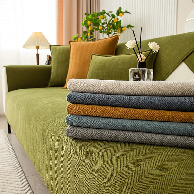 Striped Living Room Sofa Cushion Simple Non-Slip Sofa Cushion Armrest Backrest Universal Sofa Cover Chenille Fabric Solid Color