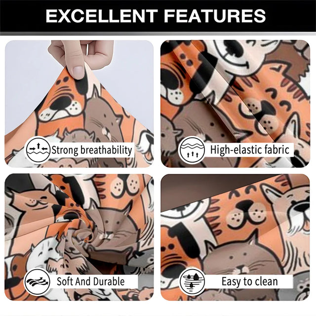 1pc Cute Cartoon Dog Print Stretch Sofa Cover, Removable Washable Couch Slipcover for Pet Lover Home Decor